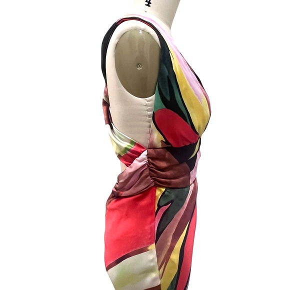 VTG Y2K Akira Satin Multi color Halter Dress Long flowy Size Medium - Picture 6 of 10